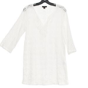 J Crew Tunic Dress Eyelet Romantic Feminine Coquette Cottage Coastal White XS